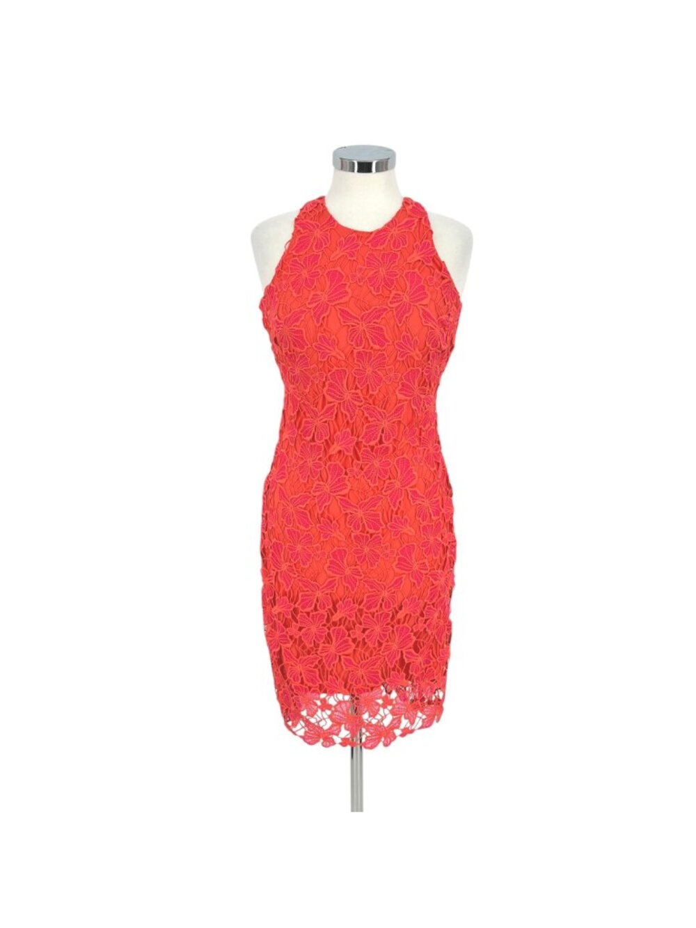 Alexia Admor Reese Floral Lace Halter Dress Coral Pink Orange Size XS